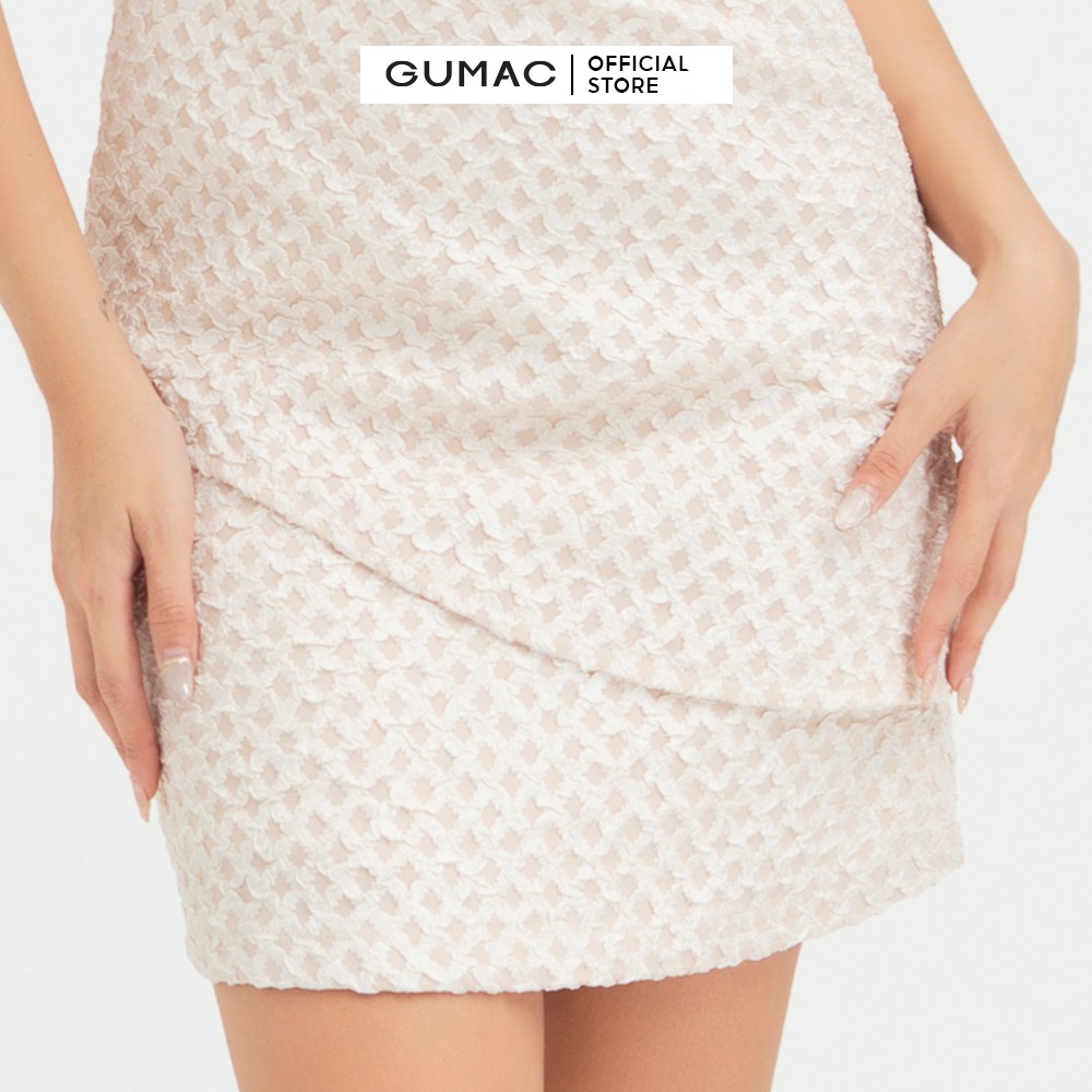 Đầm ôm nữ tay phồng ly sườn GUMAC màu kem trơn, ôm body sexy DB444 | BigBuy360 - bigbuy360.vn