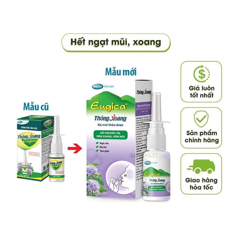 Xịt Thảo Dựơc Thông Xoang Eugica (dịch chiết ngũ sắc hỗ trợ điều trị viêm xoang, viêm mũi, hô hấp