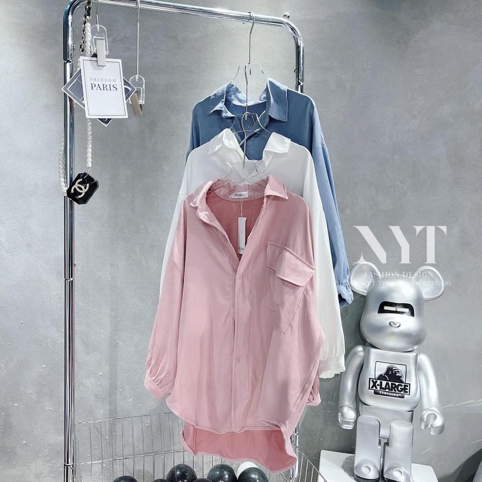 Áo sơ mi nữ dài tay form rộng nắp túi vải nhung lì hothit | BigBuy360 - bigbuy360.vn