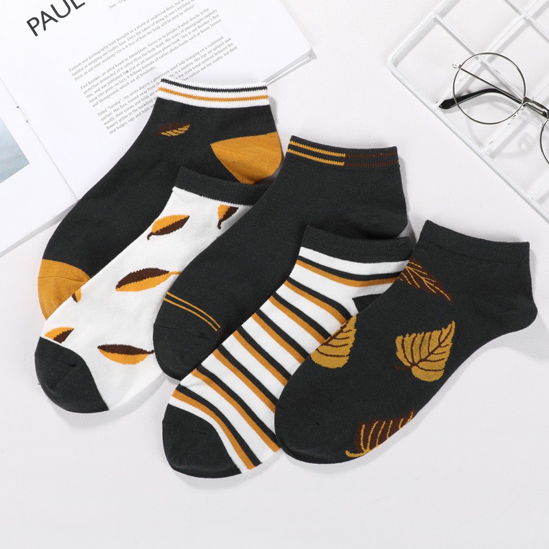 Set Vớ Tất cổ Ngắn Vàng Unisex Cotton Họa Tiết Phong cách Nhật Hàn Hot Trend Ulzzang Tất Ngắn Cổ Nam nữ Thời trang