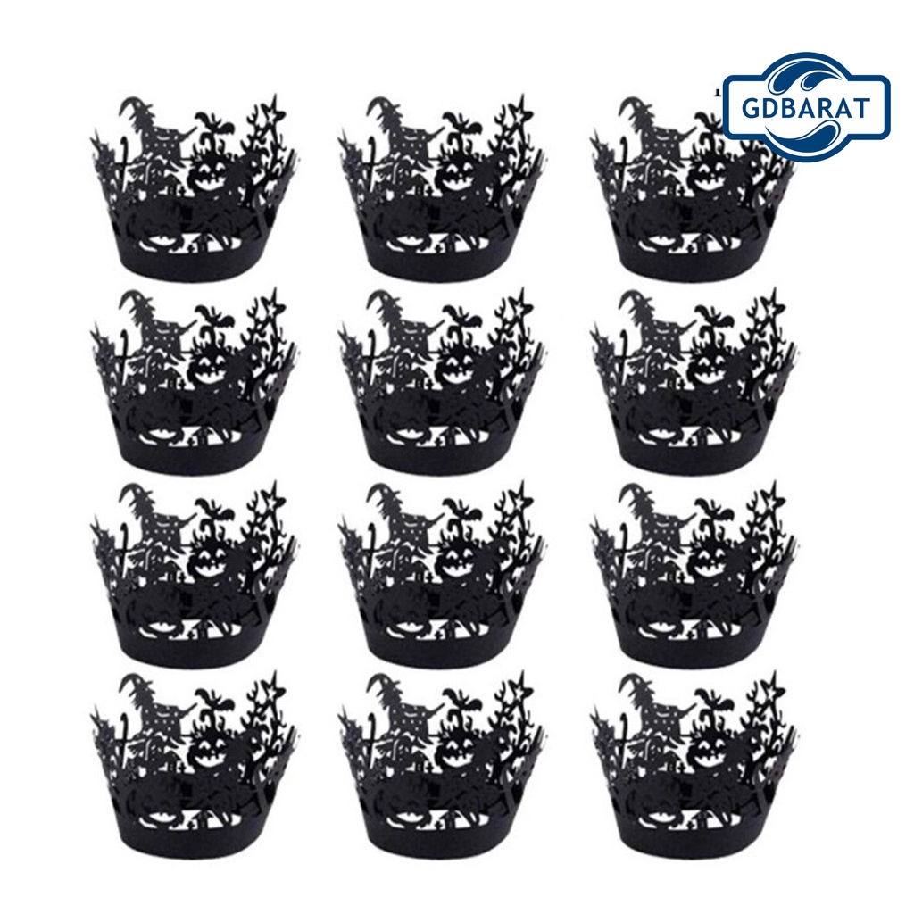 Set 12 Giấy Gói Bánh Cupcake Màu Đen Dùng Để Trang Trí Halloween
