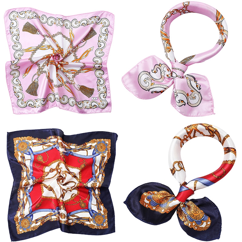 Khăn vuông chất liệu lụa Satin phong cách vintage thời trang