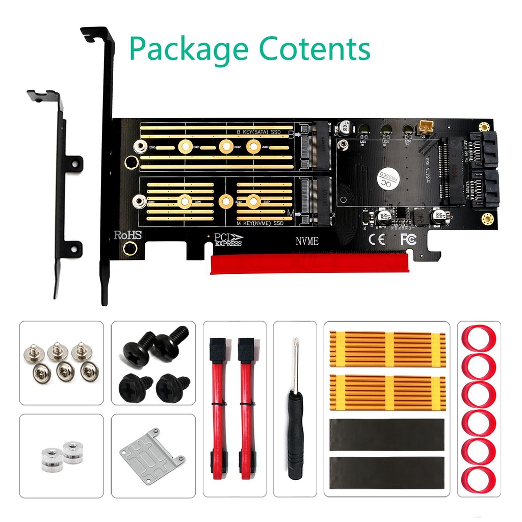 Bộ Chuyển Đổi 3 Trong 1 Msata And M.2 Ngff Nvme Sata Ssd Sang Pci-E 4x Và Sata3