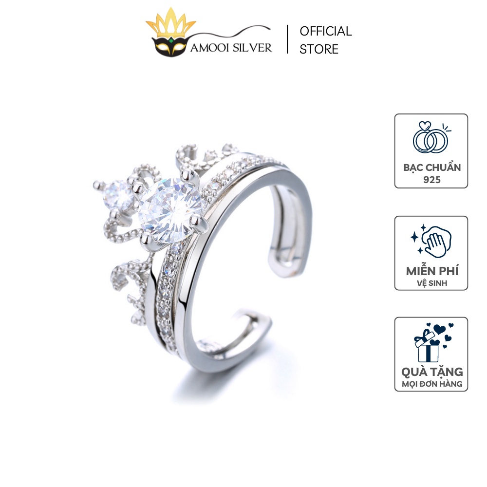 Nhẫn Bạc S925 Freesize Mẫu Vương Miện Miss Universe 2 trong 1 - Amooi Silver AN19