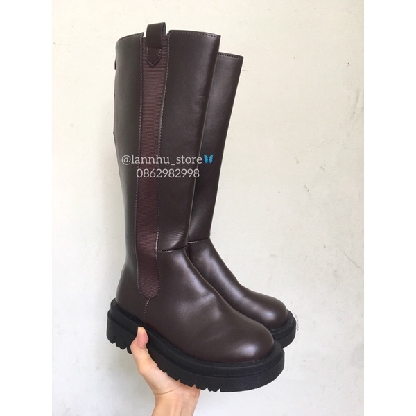 (sẵn 36.39, 38 nâu )mã B023 - Boot đùi mona plus- đế 5cm  có chun 2 bên sườn+khoá sau(ảnh+video shop quay độc quyền) | BigBuy360 - bigbuy360.vn
