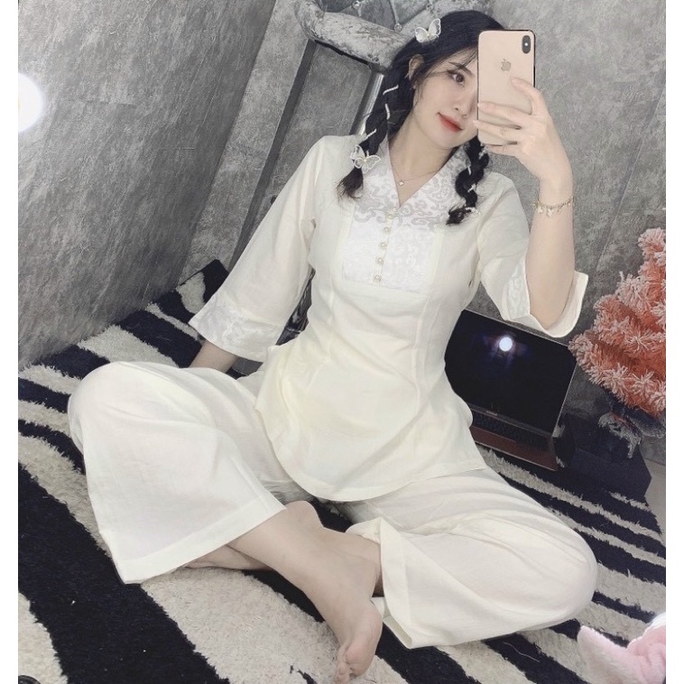 Đồ Lam Đi Chùa # 6 Nút Phối Vải Cao Cấp