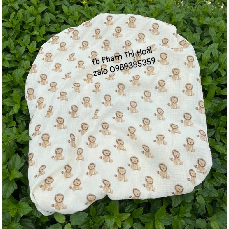 vải xô muslin hình sư tử bé trai vải 2 lớp mềm mịn chất đẹp