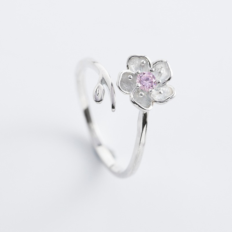 Nhẫn bạc nữ Freesize,tự điều chỉnh Size,phù hợp mọi kích thước tay cánh hoa hồng C061 - AROCH Jewelry