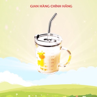 Quà tặng cốc thuỷ tinh có nắp và ống hút thuỷ tinh