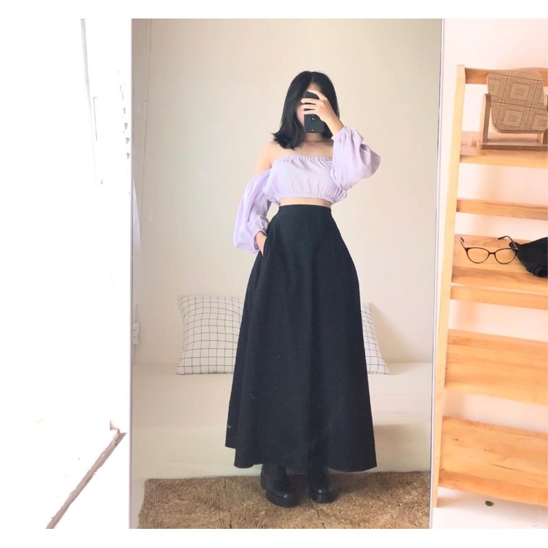 Váy linen Bay Bay đen - 0303studio ✿- bản 100cm | BigBuy360 - bigbuy360.vn