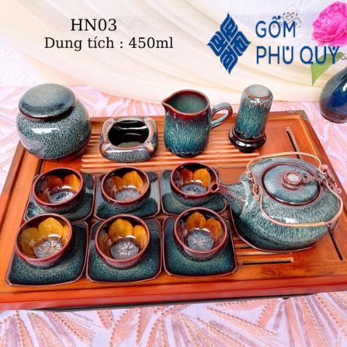 Bộ ấm chén uống trà ⚱ ấm trà Dẹt Men Gold ⚱ Gốm Sứ Bát Tràng GOMPHUQUY HN03