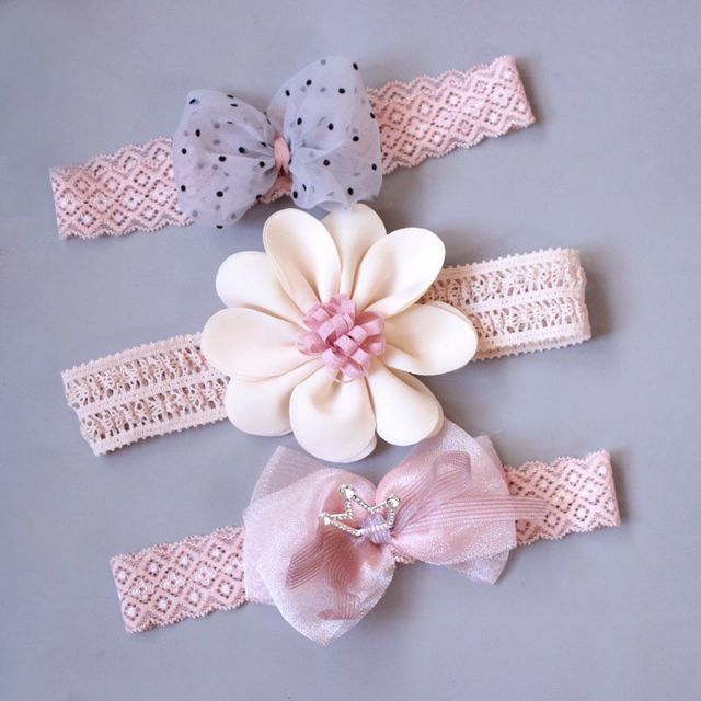 Set 3 turban băng đô ren xinh cho bé gái kèm hộp