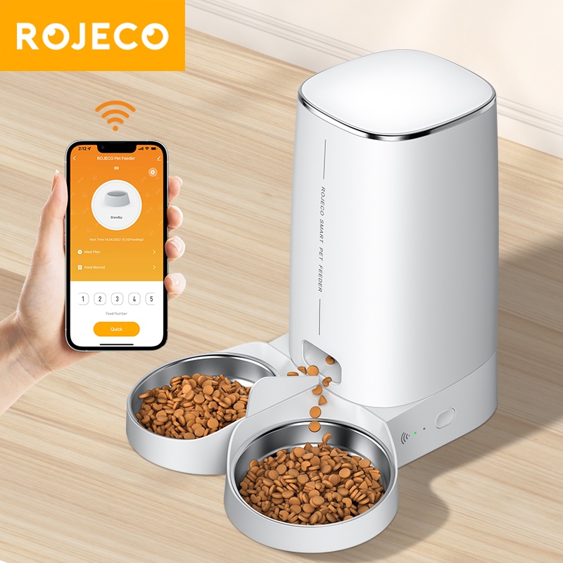 Máy cho thú cưng ăn tự động Rojeco 4L WiFi điều khiển từ xa bằng ứng dụng thông minh tiện dụng