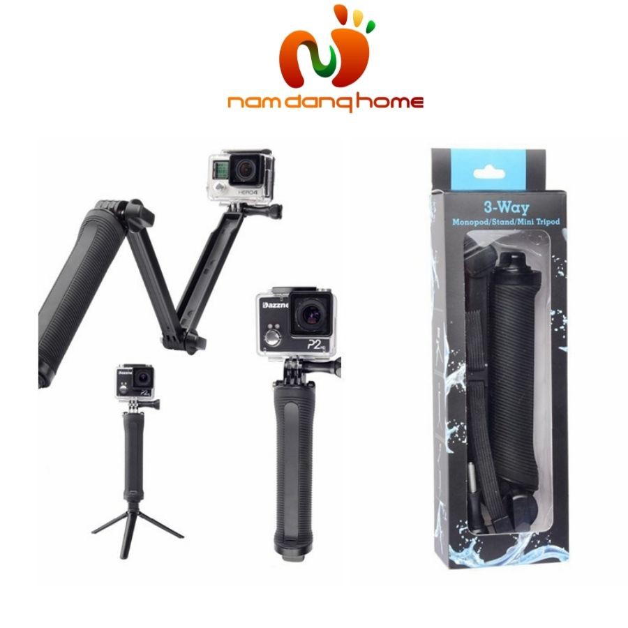 Gậy chụp hình 3 khúc cho camera Gopro, SJCAM, Yi xiaomi