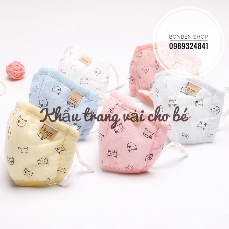 Khẩu trang vải xô 4 lớp kháng khuẩn xuất Hàn cho bé từ 1-6 tuổi