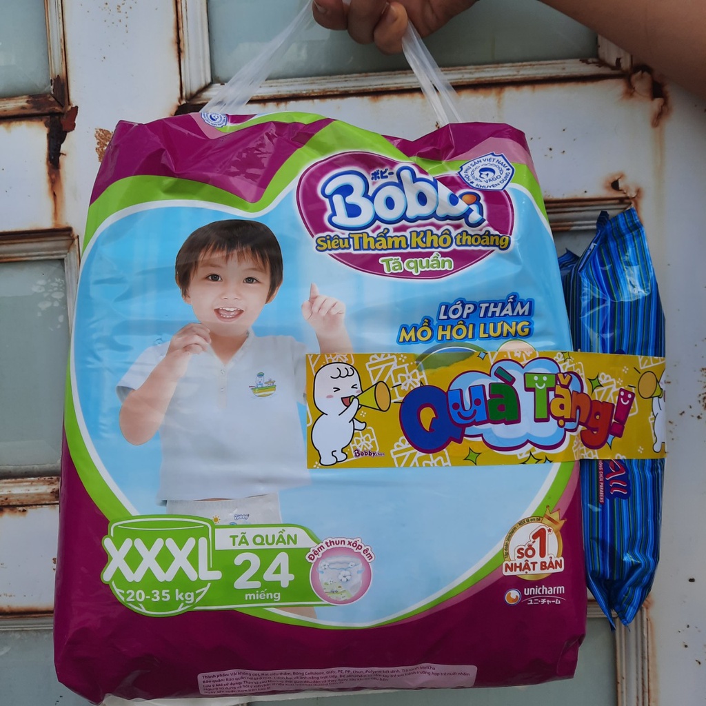 [TẶNG 6 MIẾNG]Tã quần bobby size XXXL 24 miếng tặng kèm 6 miếng,bĩm quần bobby siêu thấm xxxl24 miếng cho bé 20-35kg