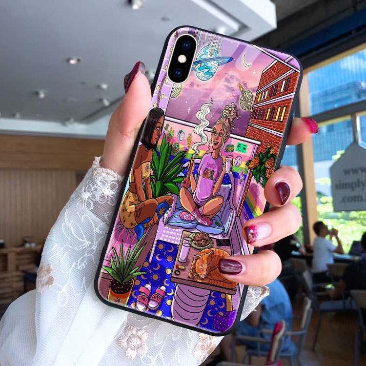 Ốp kính canabis sang chảnh imacc cho iphone7/7/plus8/8plus/xr/x/xs/xsmax/11/11/pro/11/promax