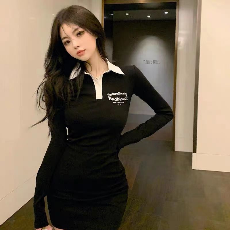 COZOK Đầm Tay Dài Cổ Polo Dáng Ôm Thời Trang Cá Tính Cho Nữ