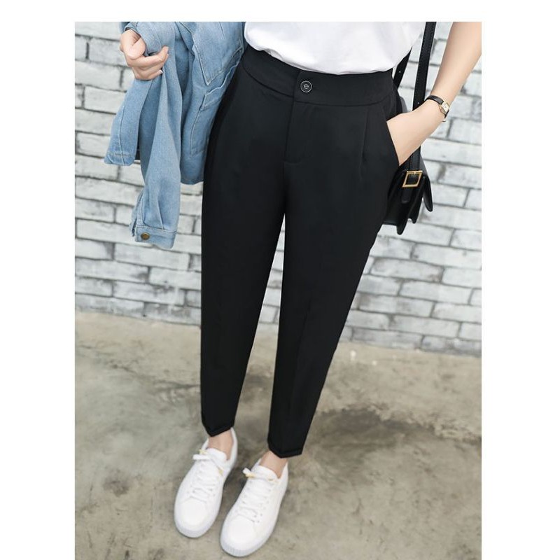 Quần tây nữ công sở lưng cao có đai bigsize dáng đứng ống dài Chất vải trơn - Quần baggy đen cạp cao nữ mặc đi học sinh | BigBuy360 - bigbuy360.vn