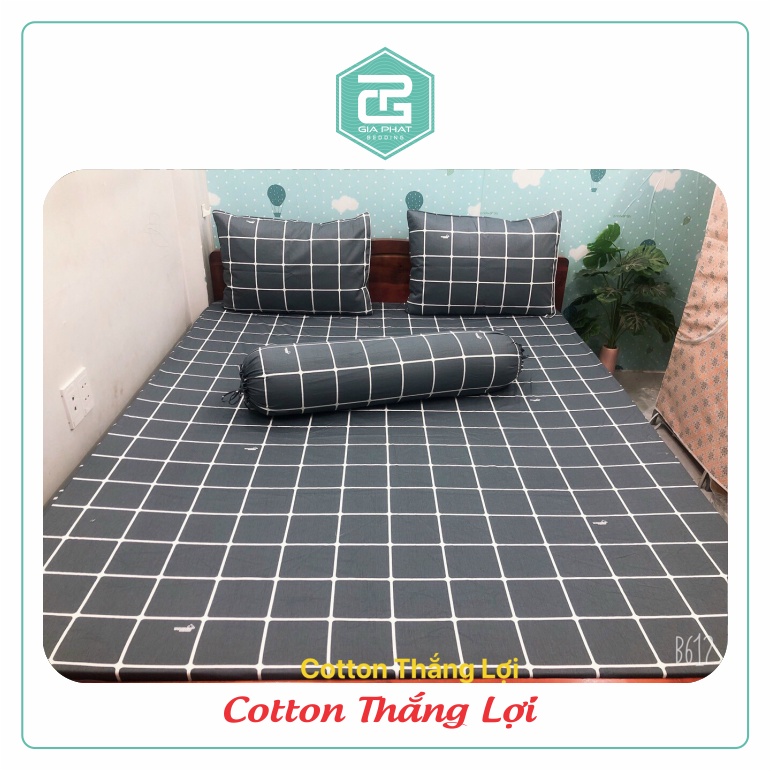 Bộ ga gối Thắng Lợi {4 món}100% Cotton chuẩn logo họa tiết Sọc Vuông