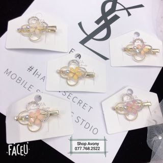 Kẹp tóc mái đính hạt hình hoa 4 cánh zaya