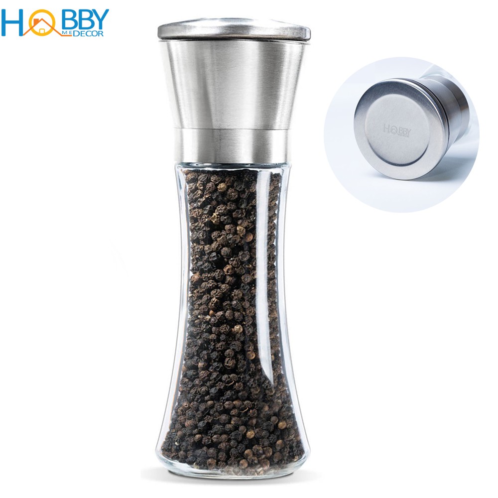 Dụng cụ xay tiêu cầm tay lọ thủy tinh nắp inox 304 lưỡi sứ Hobby Home Decor XT2 mẫu cao