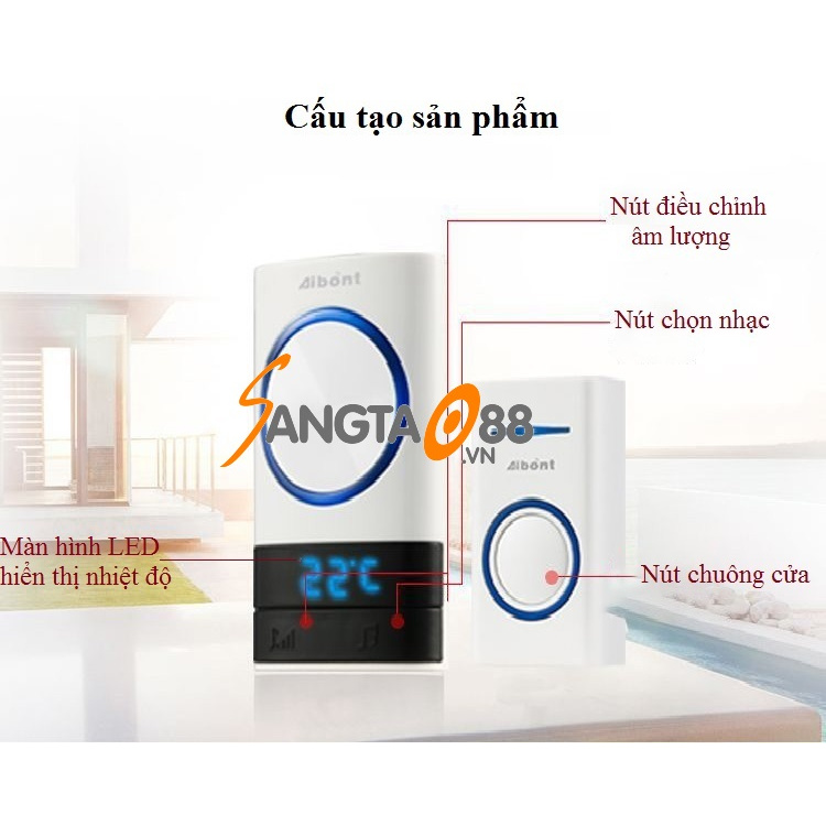 Chuông cửa không dây hiển thị nhiệt độ Aibont P189-WW - Chuông đôi