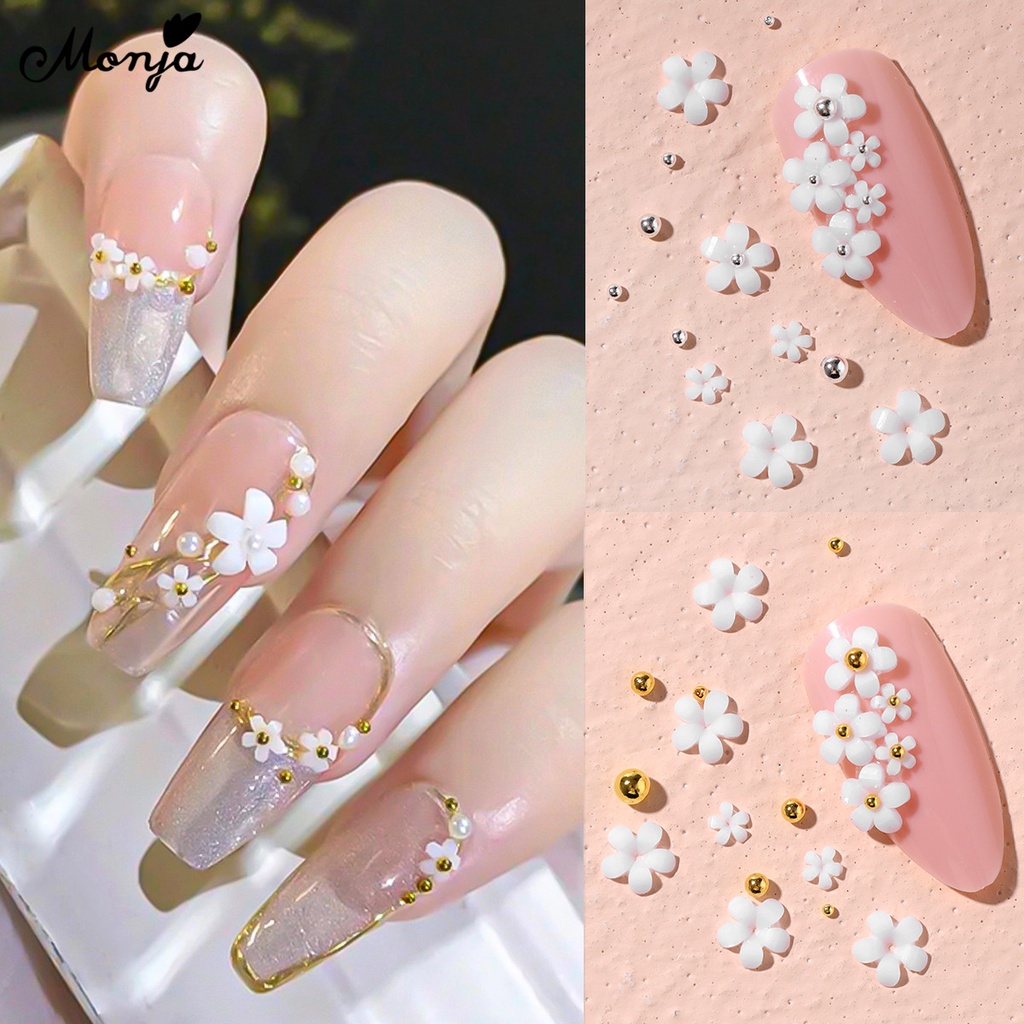 MONJA Hạt Đá 3D Nhiều Kích Thước Bằng Thép Acrylic Trang Trí Móng Tay Nghệ Thuật DIY