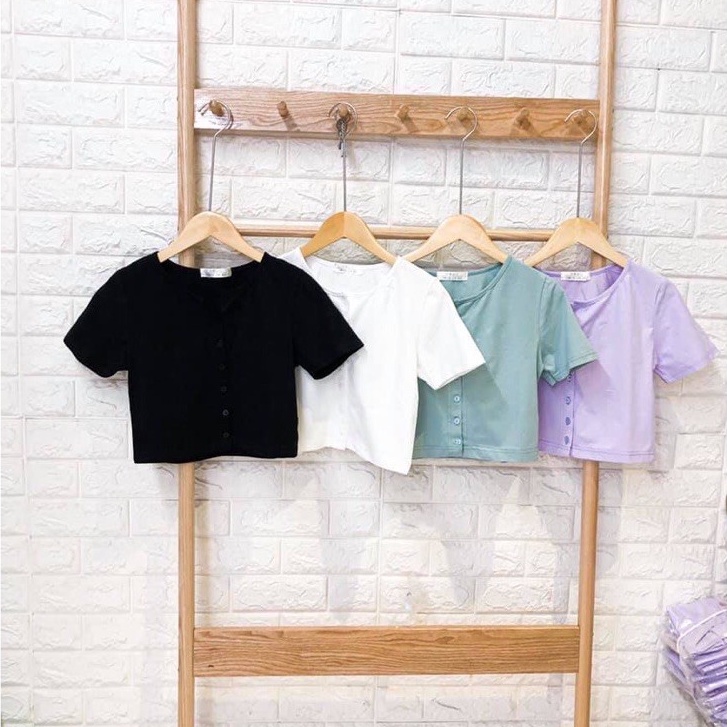 Áo thun Croptop nữ Tay ngắn ôm body khóa cúc, croptop ngắn tay ,Croptop Nữ Tay ngắn Ulzzang tôn dáng