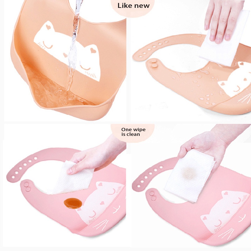 Set 2 Yếm Ăn Silicon Chống Nước In Họa Tiết Hoạt Hình Có Thể Điều Chỉnh Kích Cỡ Cho Bé