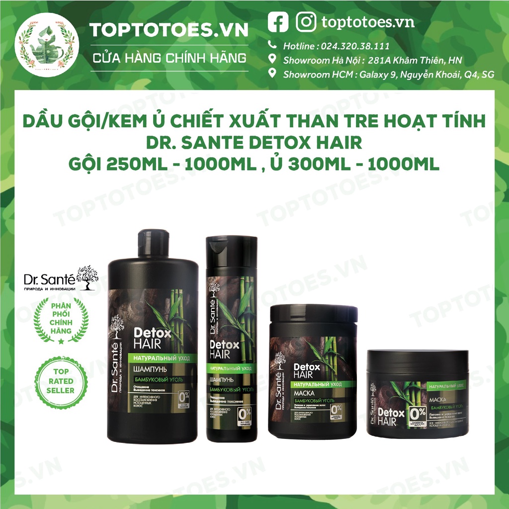 Dầu gội - Kem ủ than tre detox, làm sạch sâu, giảm bết dầu Dr.Sante Detox Hair [NHẬP KHẨU CHÍNH HÃNG 100%]