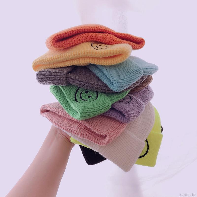 Mũ len thêu hình mặt cười đáng yêu dành cho bé