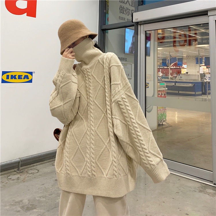 Áo Len Cổ Cao Dáng Rộng Thiết Kế Mới Thời Trang Theo Phong Cách Hàn Quốc Cho Nữ