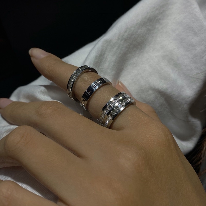 Nhẫn Thép - Titan đính hột đơn giản dành cho nam và nữ