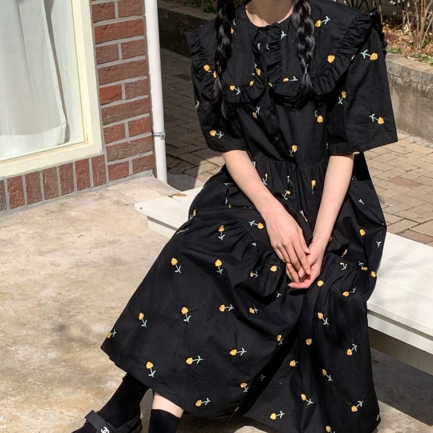 Đầm Xòe Chữ A In Hoa Phong Cách Nhật Bản Xinh Xắn Thời Trang Cho Nữ