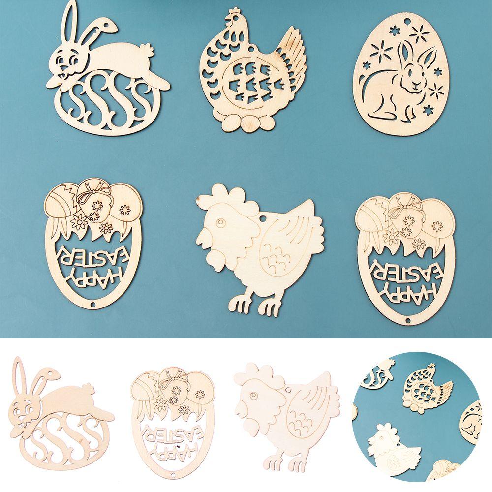 Set 10 Phụ Kiện Treo Trang Trí Bằng Gỗ Hình Thỏ Phục Sinh