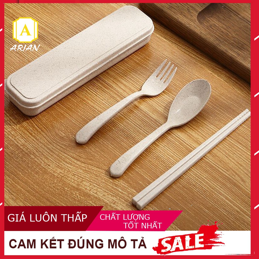 [Giảm Sốc] Bộ Đũa Muỗng Nĩa Lúa Mạch kèm hộp tiện lợi du lịch / ăn trưa văn phòng