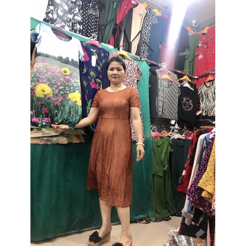 Váy đầm trung niên chất ren voan 2 lớp co dãn 4 chiều cho mẹ