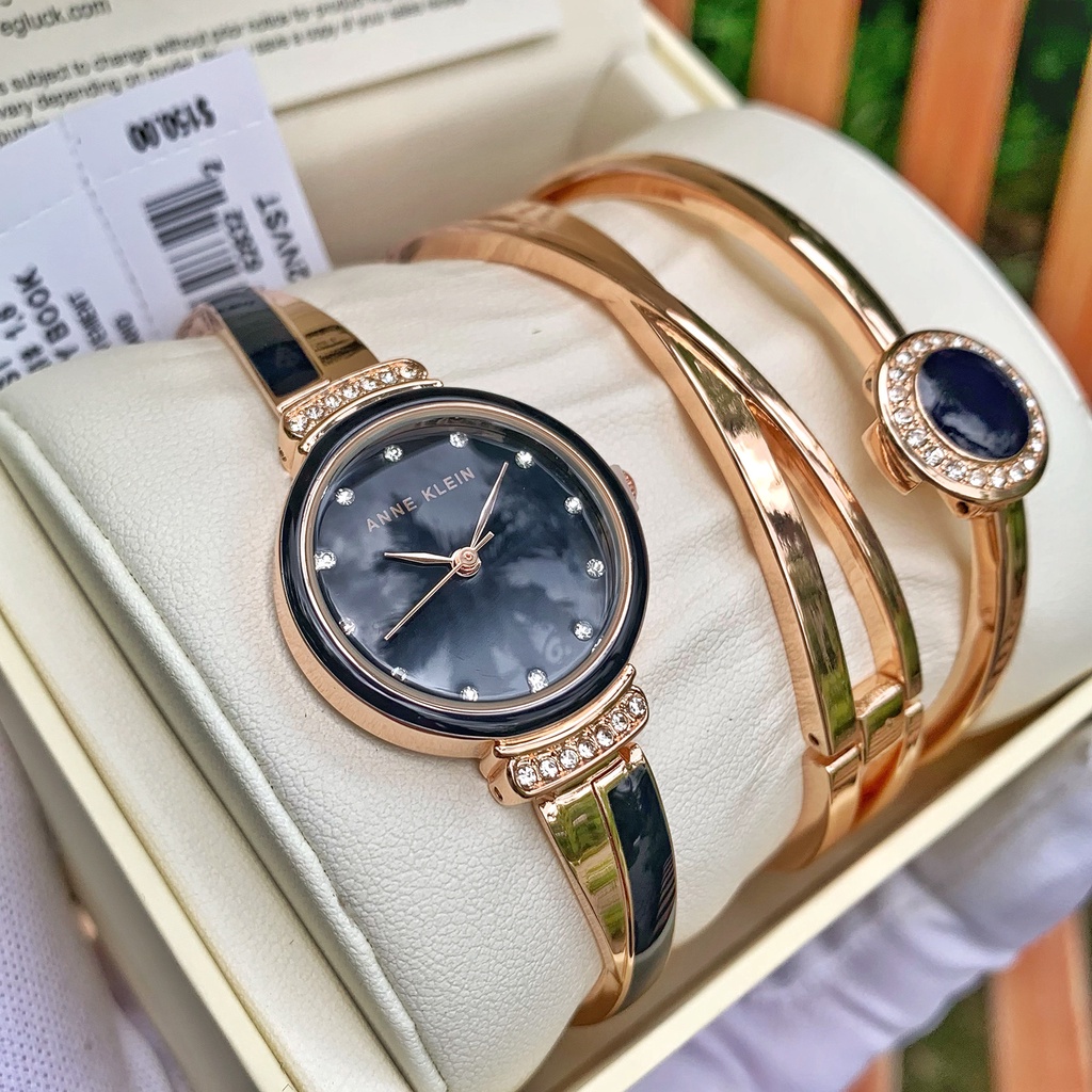 Set đồng hồ nữ + vòng tay Anne Klein  AK/3292NVST - Quartz [ Chính hãng ]