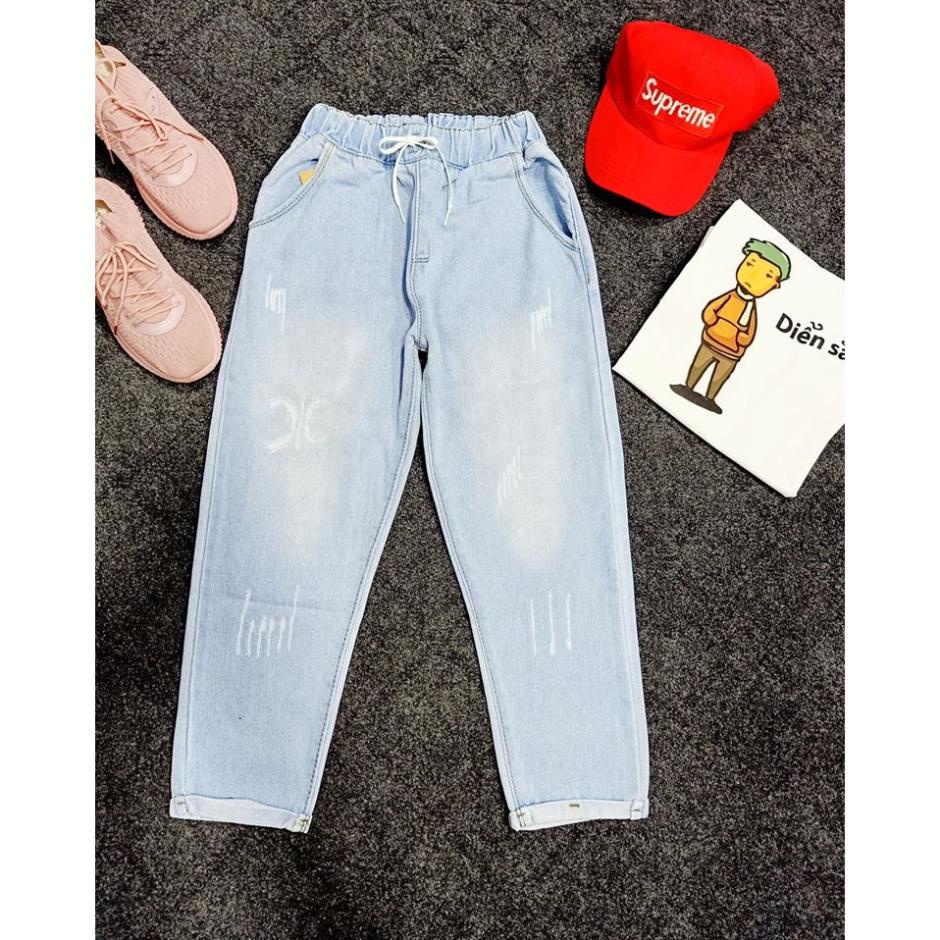 Quần Jean Baggy Nữ Cào Xước Xăn Lai Lưng Thun Có Size Lớn *