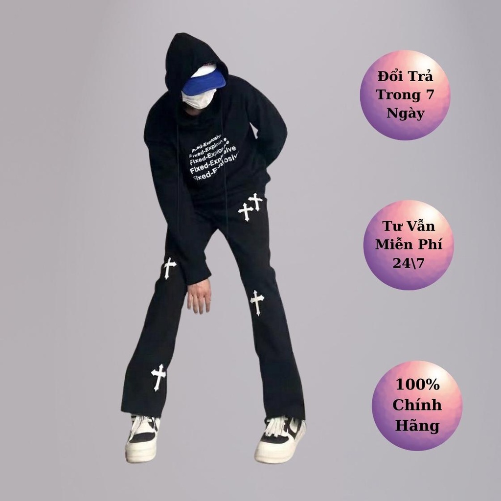 Quần baggy jean nam ống rộng đẹp cao cấp in thánh giá chất liệu thoải mái thấm hút DIPO_Shop