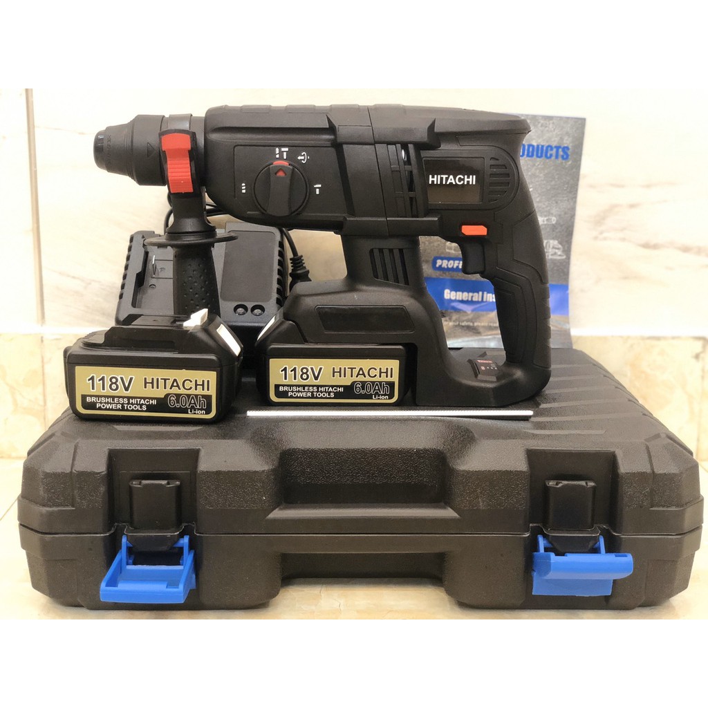 Máy khoan đục bê tông dùng pin HITACHIV 3 chức năng - pin 10 CELL - động cơ từ - máy khoan có búa - khoan pin không than