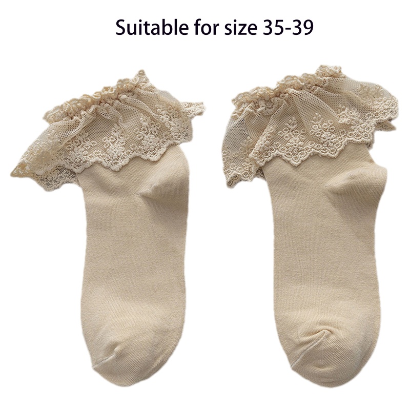 XIXI Tất Cotton Phối Ren Màu Trơn Phong Cách Lolita Thời Trang Cho Nữ