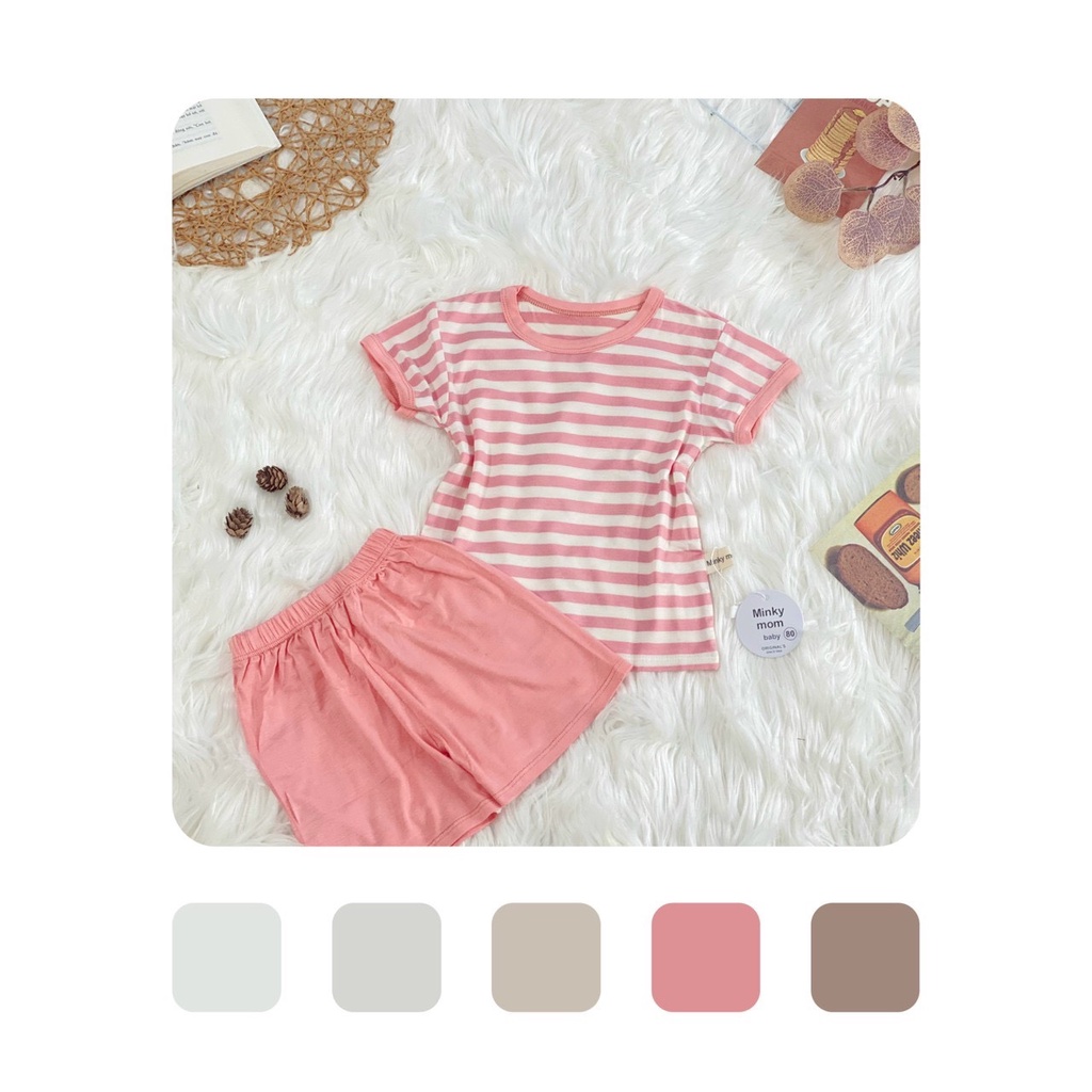 [ Hàng Sẵn Giao ngay ][ Giá rẻ ] Bộ Cộc Tay Thun Lạnh MINKY MOM Họa Tiết Sọc Dệt Dễ Thương, Mềm Mịn, Thoáng Mát, Dễ Chị