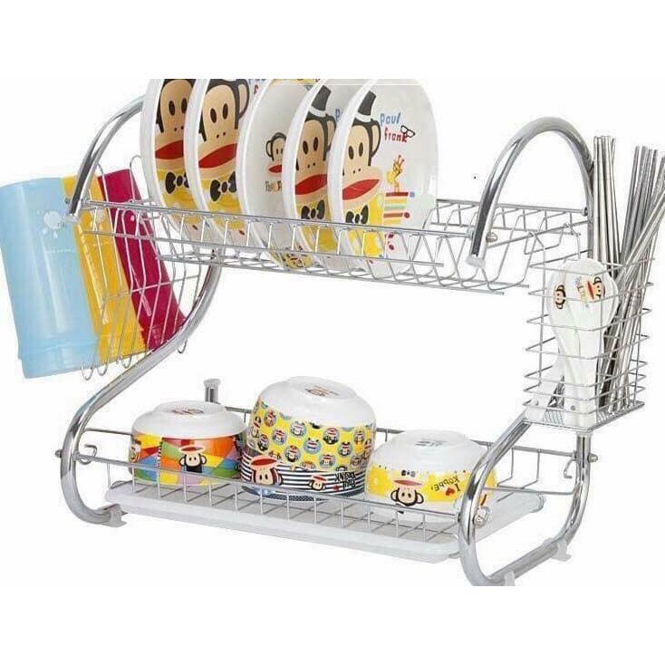 Giá kệ để chén bát inox 2 tầng cao cấp có khay hứng nước thông minh ( TUYỂN SỈ )