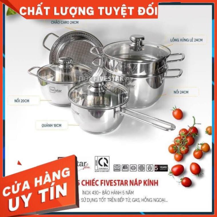 Bộ Nồi Inox 5 món Fivestar Cao cấp 3 đáy dày dặn chính hãng