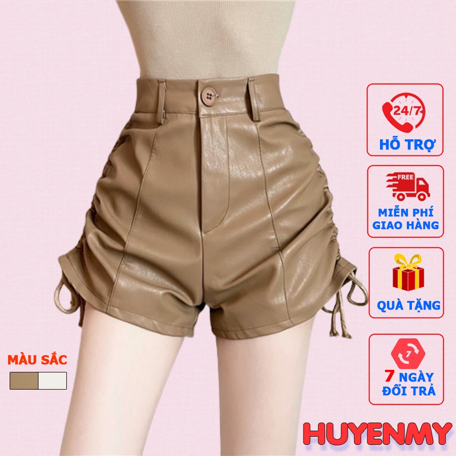 Quần short da nữ HUYENMY dây rút 2 bên lưng cao co dãn, quần đùi da nữ tôn vòng 3 siêu xinh