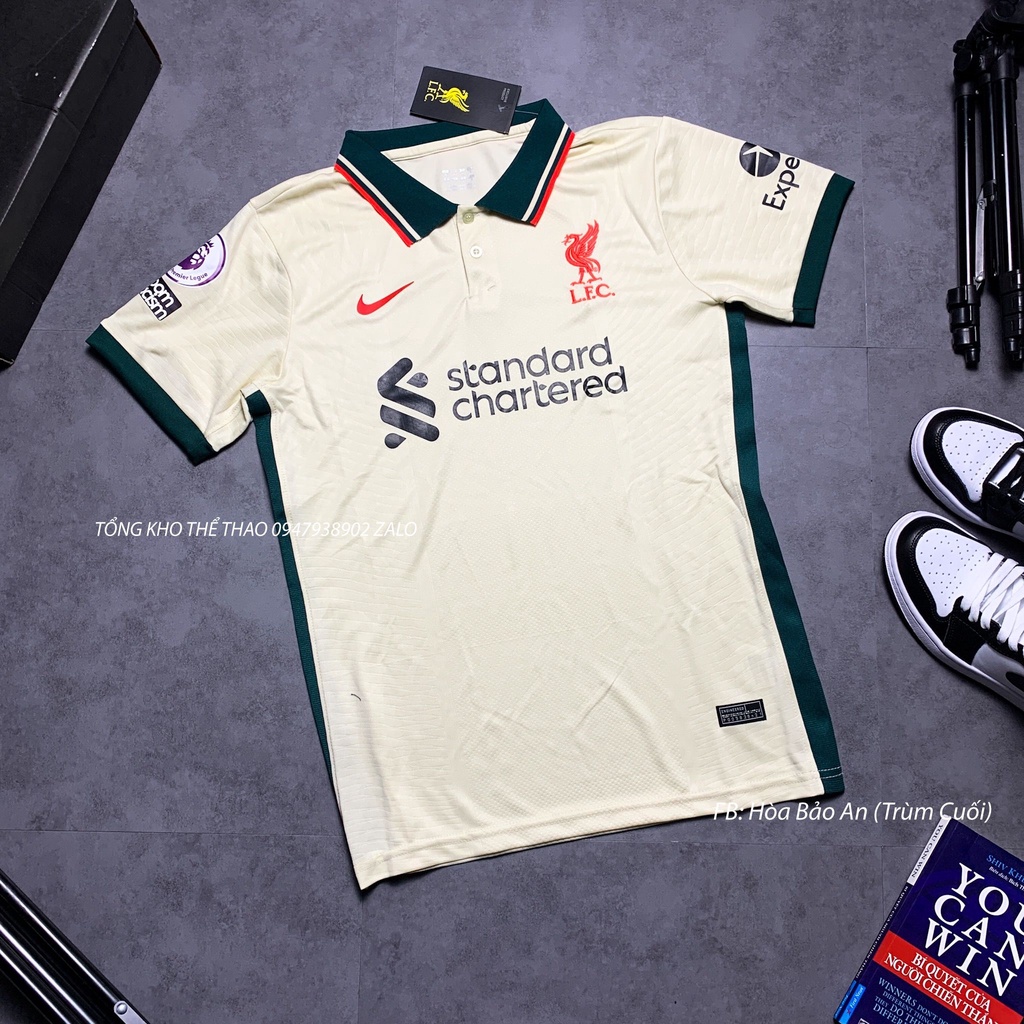 Set Bộ Thể Thao Nam Áo Bóng Đá CLB Liverpool Sân Khách Màu Trắng Kem Chuẩn Áo Thi Đấu mùa giải 2021/22