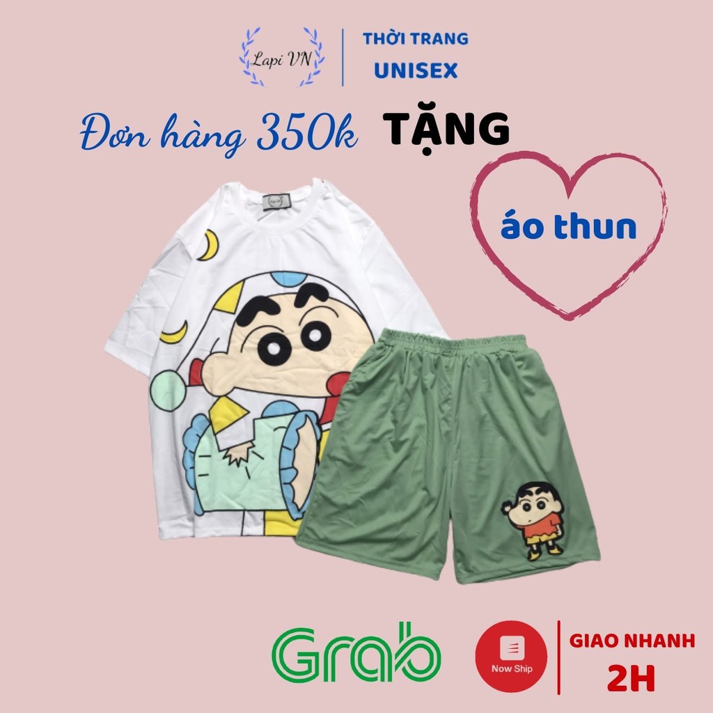 Set Đồ Bộ Cu Shin cartoon 3D Cute -Lapi VN Áo+ Quần Đùi Vải Thun Cotton Thoáng Mát, Freesize, Tay Lỡ, Phom Rộng