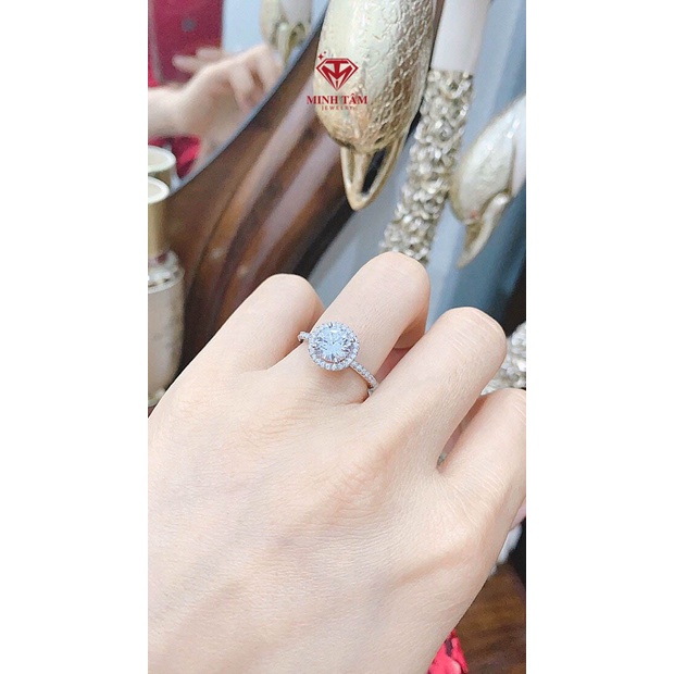 Nhẫn nữ bạc 925 mặt tròn nạm đá 7ly,Nhẫn bạc nữ ổ đá tròn bạc Ý 925-Minh Tâm Jewelry